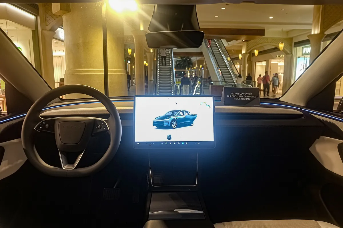 White + Black Tesla Model Y Juniper Long Range AWD interior